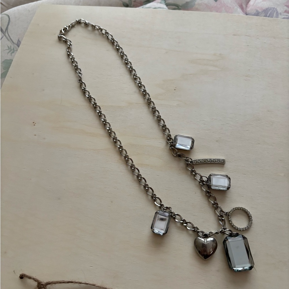 Baby Phat Silver Charm Necklace with Heart and Rectangles - Picture 4 of 4